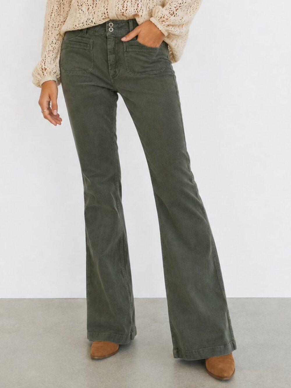 ANTHROPOLOGIE Pilcro High Rise Bootcut Corduroy Trouser Pants Olive Green 30